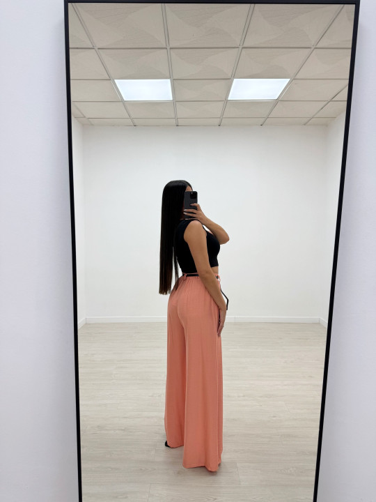PANTALÓN WIDE LEG FLUIDO + CINTURÓN CORAL
